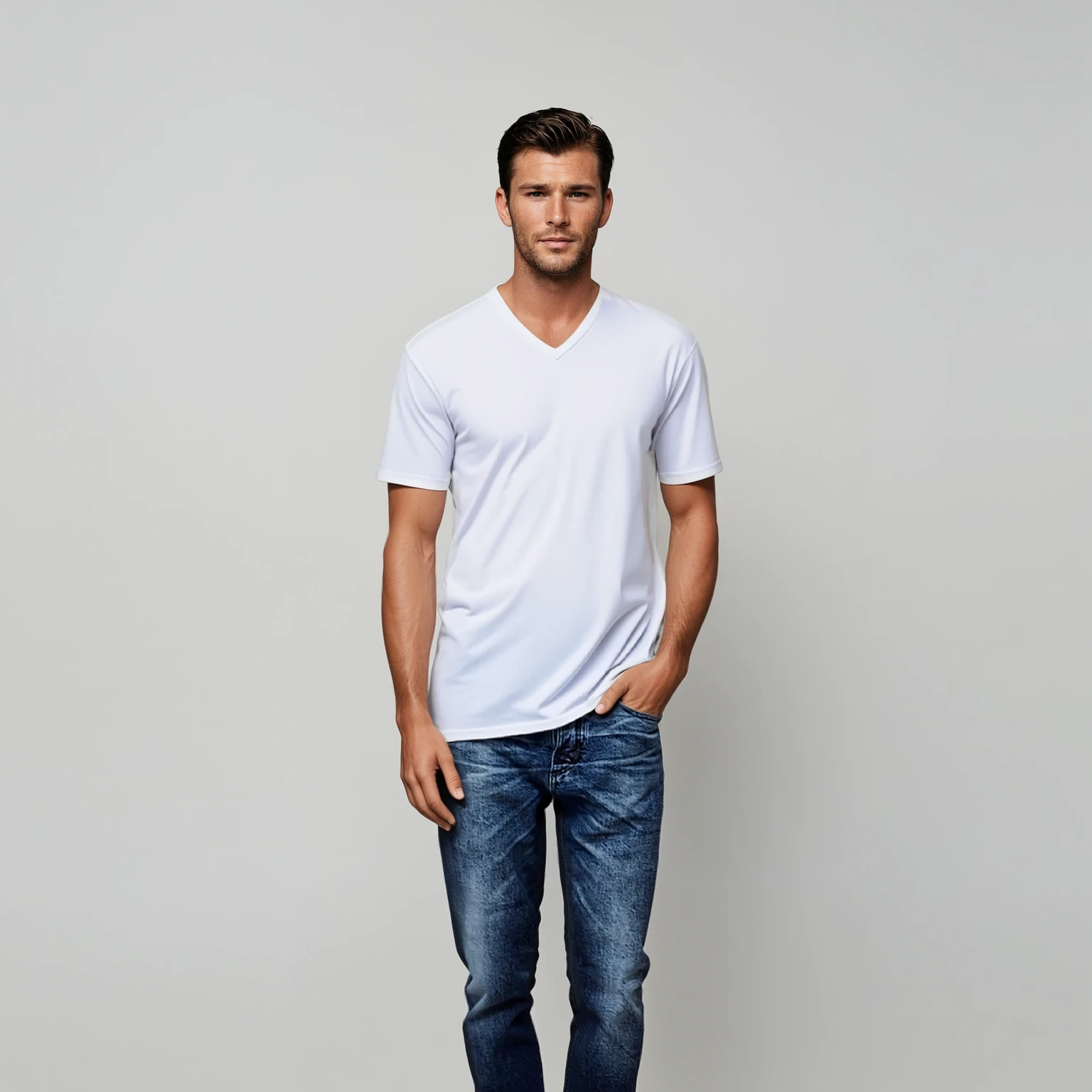 Davis' V Neck White 3 Pack - Long Fit