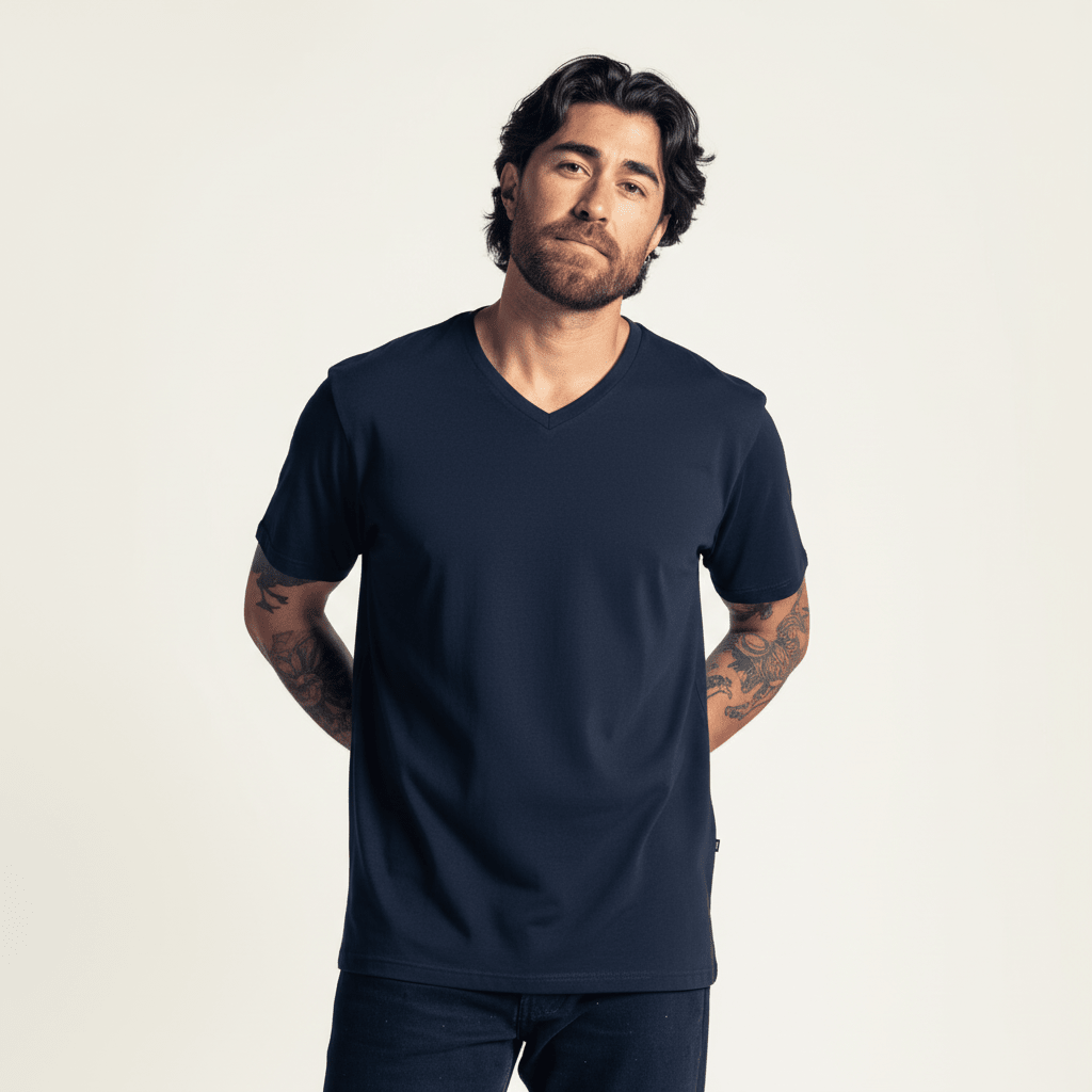 Davis' V Neck Navy 3 Pack - Long Fit - LEBASQ