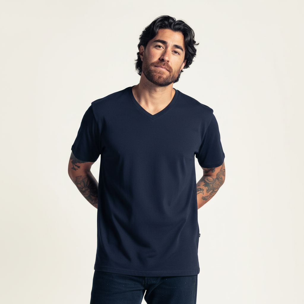 Davis' V-Ausschnitt, Marineblau, 3er-Pack – Lange Passform