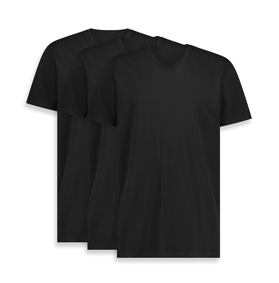 Black organic cotton v-neck t-shirt for men, reinforced V seam that won't gape — James' V-Neck by LEBASQ