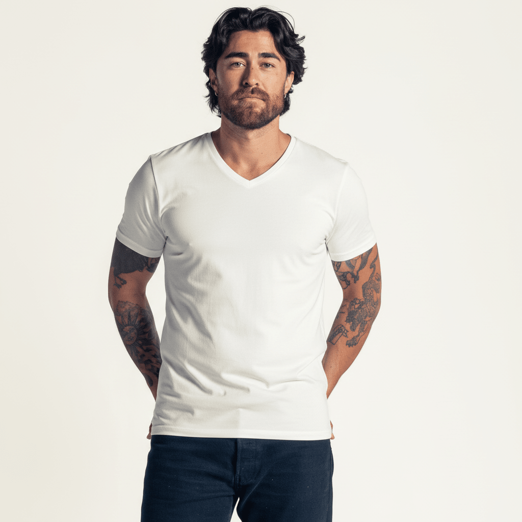 Duke's V Neck Bamboo White 3 Pack - Slim Fit - LEBASQ