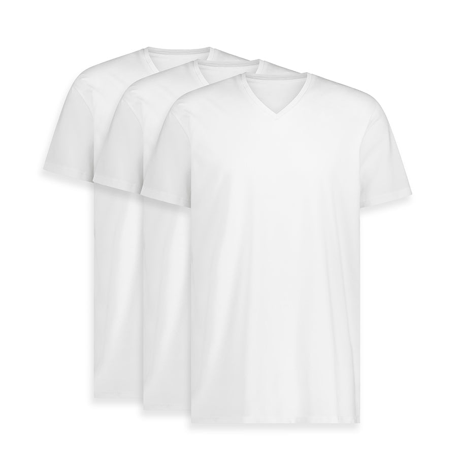 Duke's V Neck Bamboo White 3 Pack - Slim Fit - LEBASQ