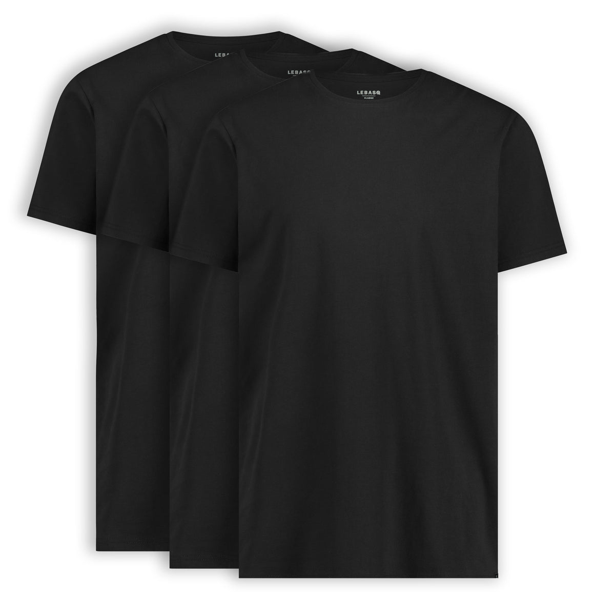 Steve's Crew Black organic cotton t-shirt, available in sizes M to 3XL — LEBASQ menswear basics