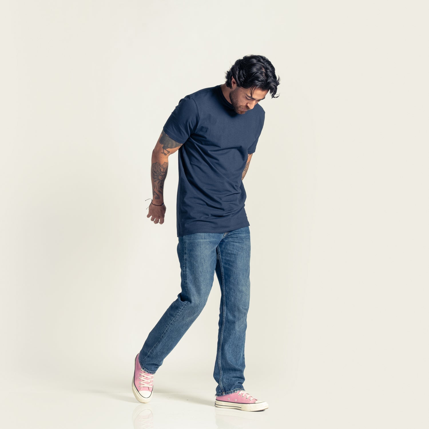 Navy organic cotton crew neck t-shirt for men, Long Fit with reinforced neckline — Steve's Crew by LEBASQ